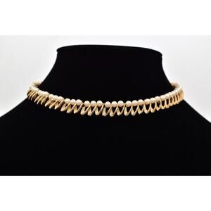 Crown Trifari Vintage Choker Necklace Pearl Brushed Gold Signed 1940s BinBL